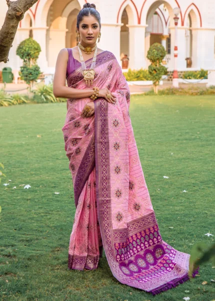 Lotus Pink Patola Silk Saree