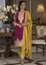 Magenta and Mustard Silk Suit with Embroidery Work