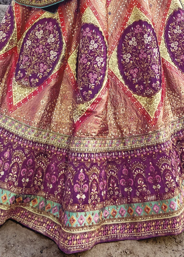 Magenta and Peach Banarasi Lehenga