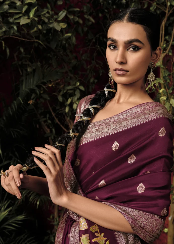 Maroon Banarasi Saree with Meenakari