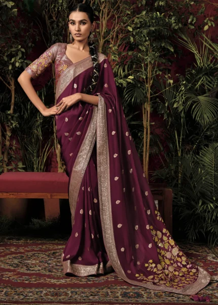 Maroon Banarasi Saree with Meenakari