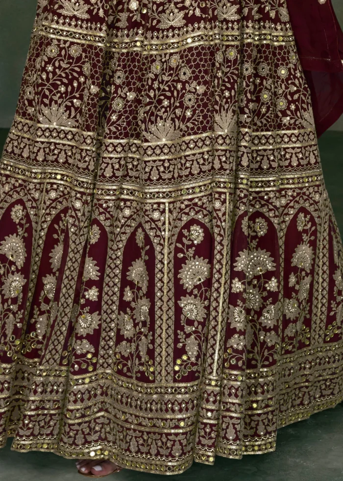 Maroon Georgette Anarkali Gown with Heavy Embroidery