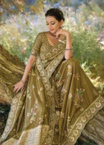 Mehndi Green Banarasi Saree with Embroidery Work