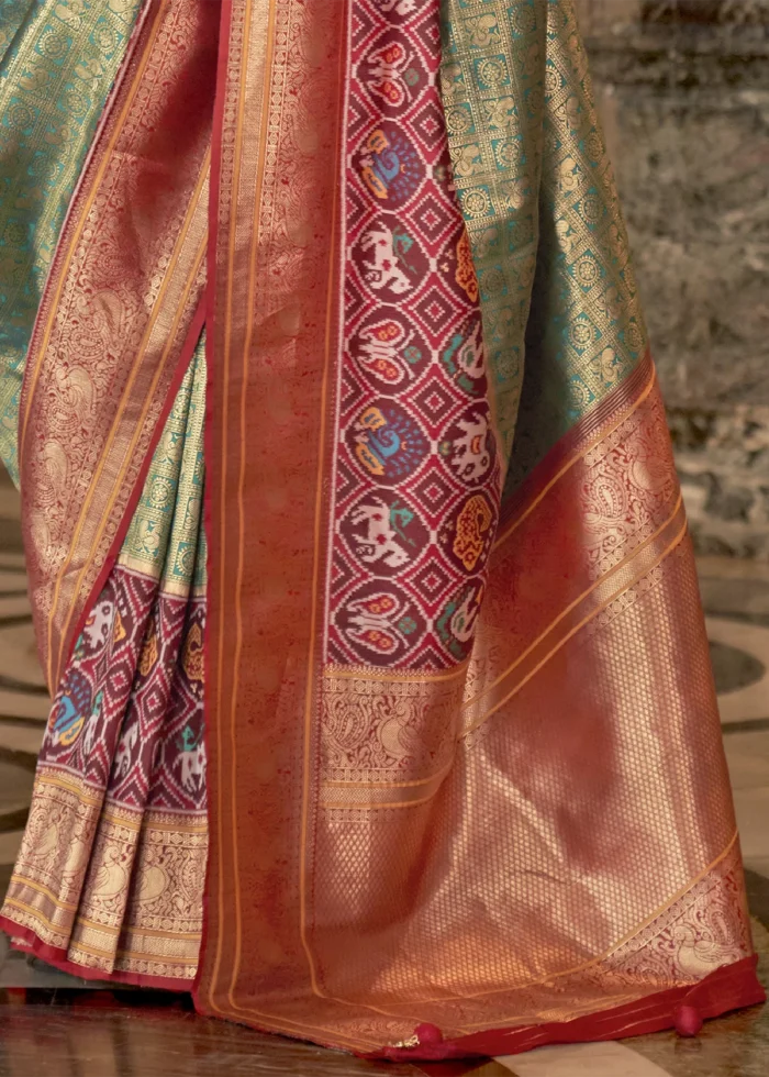 Mint Turquoise Banarasi Silk Saree with Brocade Blouse