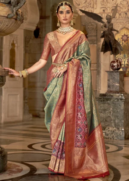 Mint Turquoise Banarasi Silk Saree with Brocade Blouse