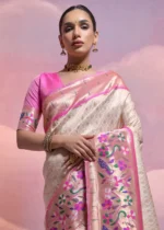 Off White Paithani Silk Saree