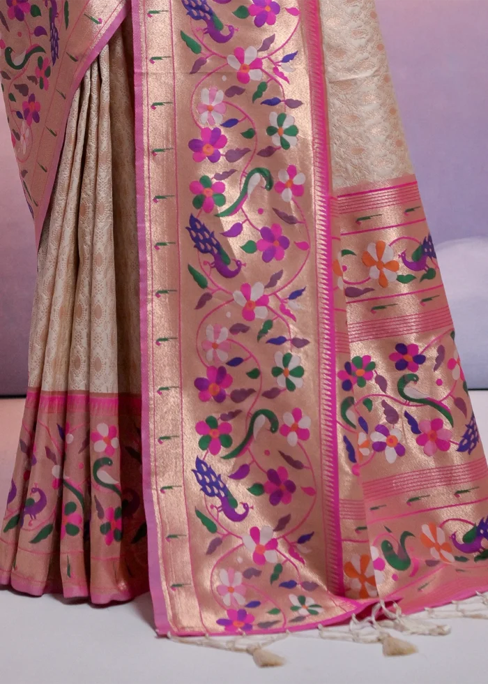 Off White Paithani Silk Saree