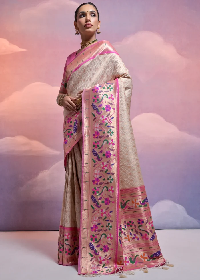 Off White Paithani Silk Saree