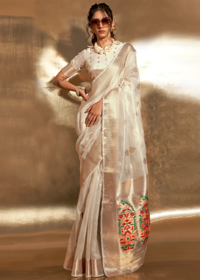 Off White Tissue Silk Saree