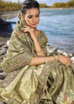 Olive Green Banarasi Saree with Embroidery Work