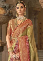 Olive Green Banarasi Silk Saree with Brocade Blouse