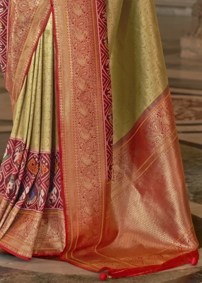 Olive Green Banarasi Silk Saree with Brocade Blouse