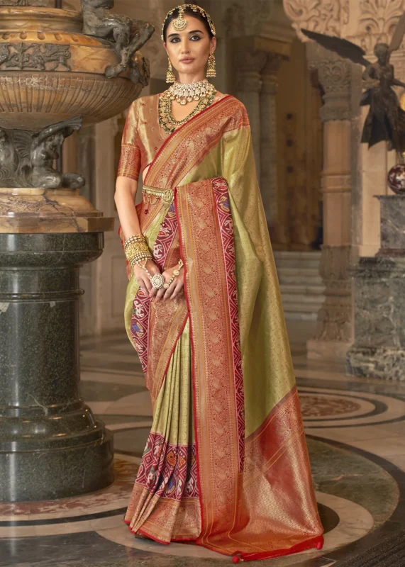 Olive Green Banarasi Silk Saree with Brocade Blouse