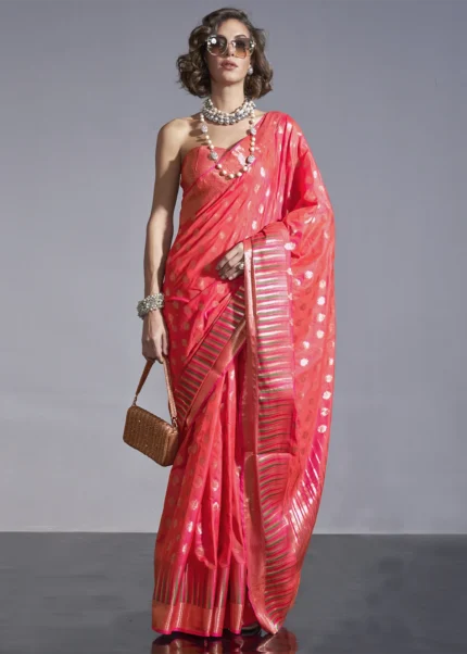 Orange Banarasi Silk Saree