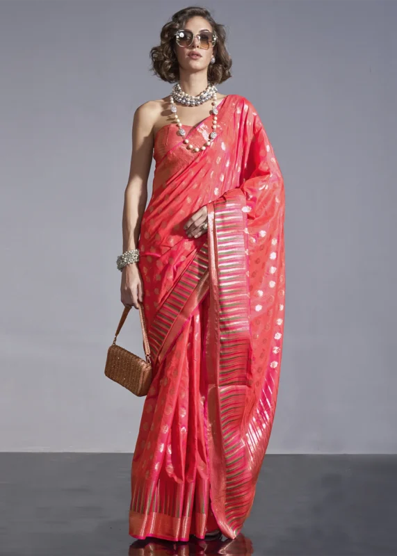 Orange Banarasi Silk Saree