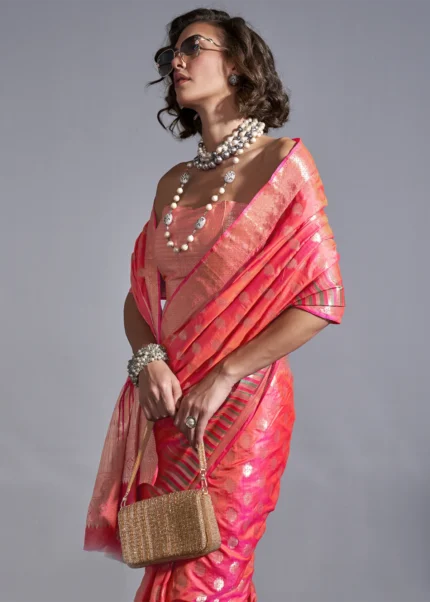 Orange Banarasi Silk Saree