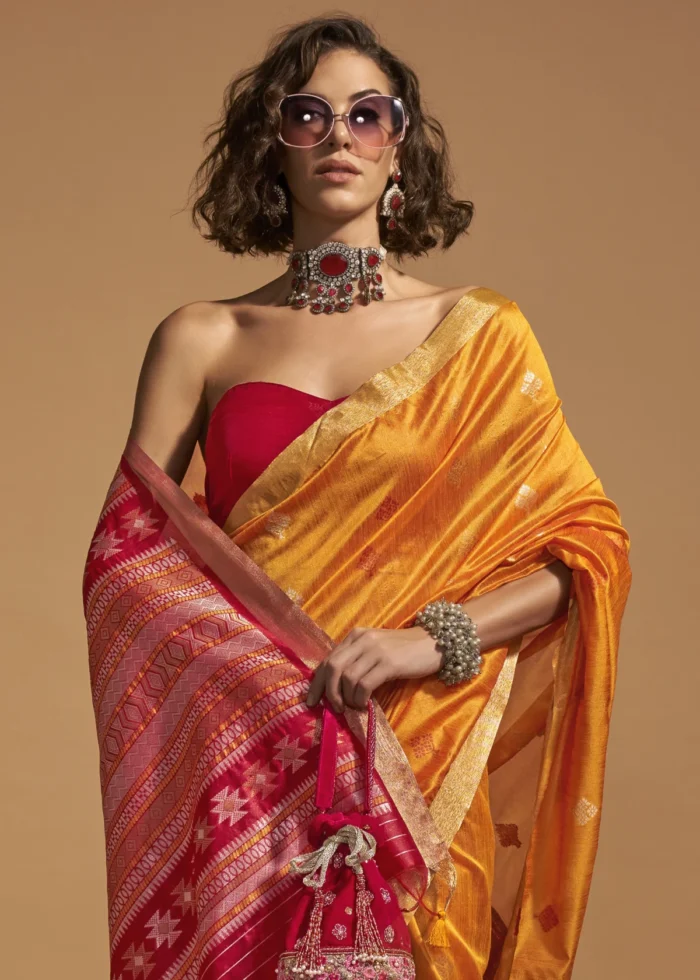 Orange Banarasi Silk Saree