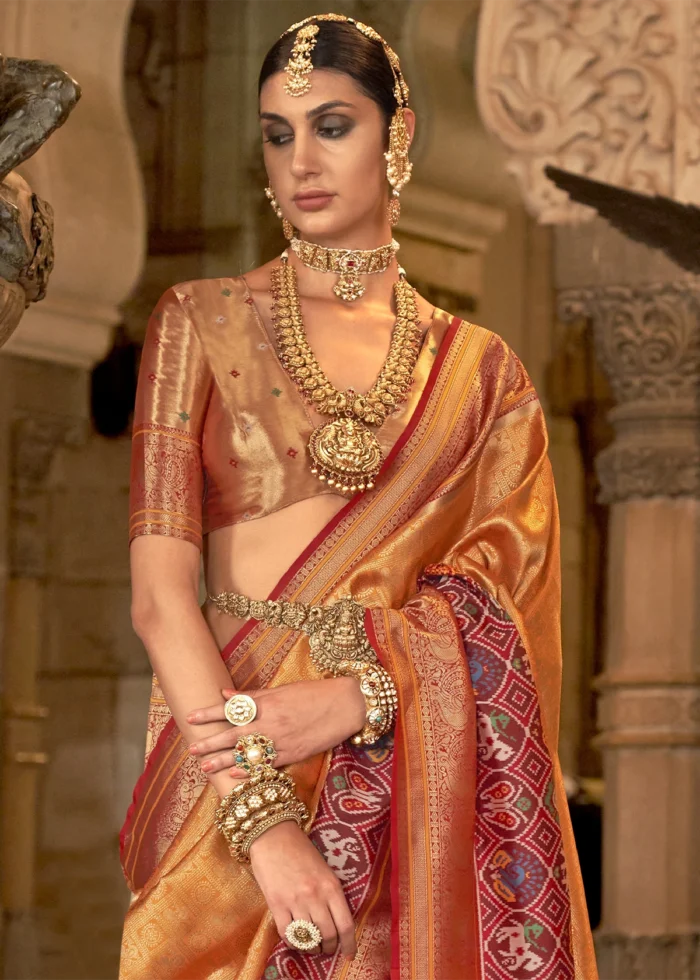 Orange Banarasi Silk Saree with Brocade Blouse