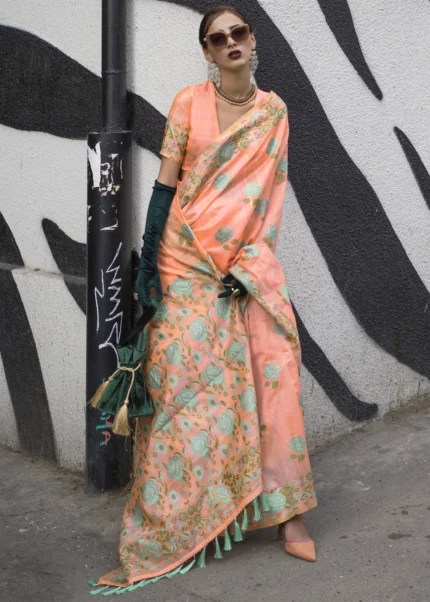 Orange Parsi Weave Cotton Silk Saree