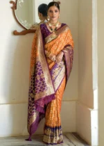 Orange and Purple Banarasi Silk Saree