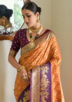 Orange and Purple Banarasi Silk Saree