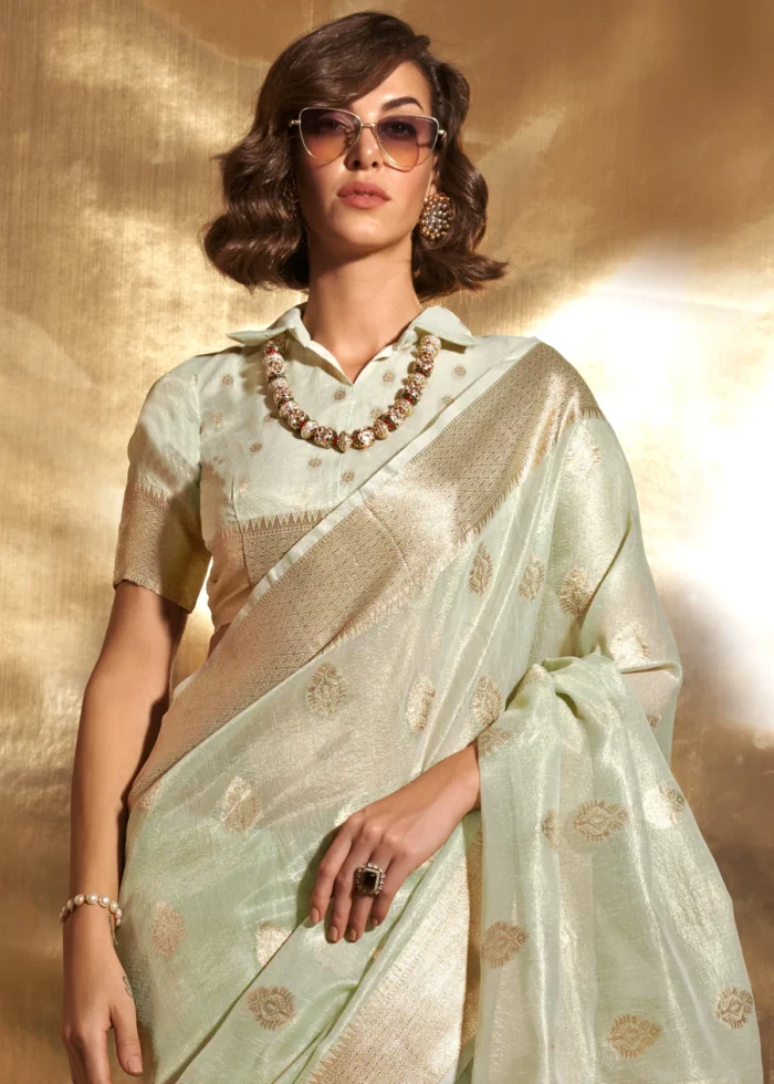 Pastel Green Tissue Silk Saree