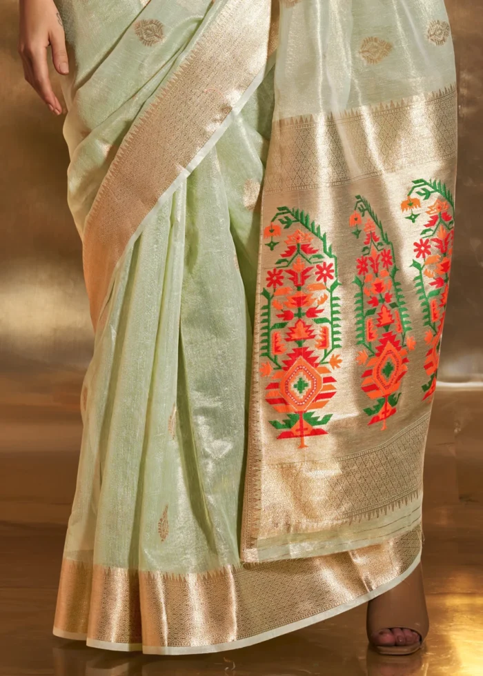 Pastel Green Tissue Silk Saree