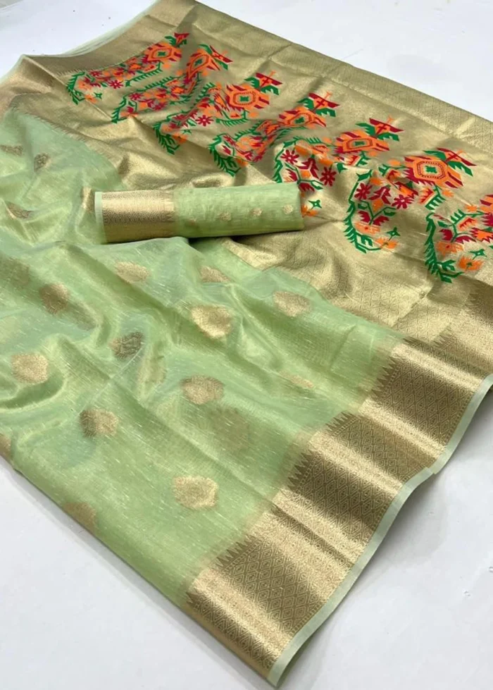 Pastel Green Tissue Silk Saree