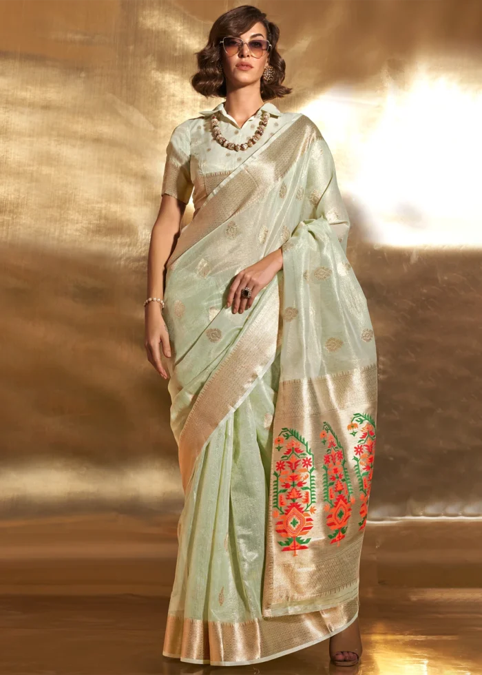 Pastel Green Tissue Silk Saree