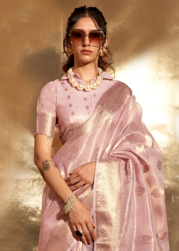 Pastel Pink Tissue Silk Saree