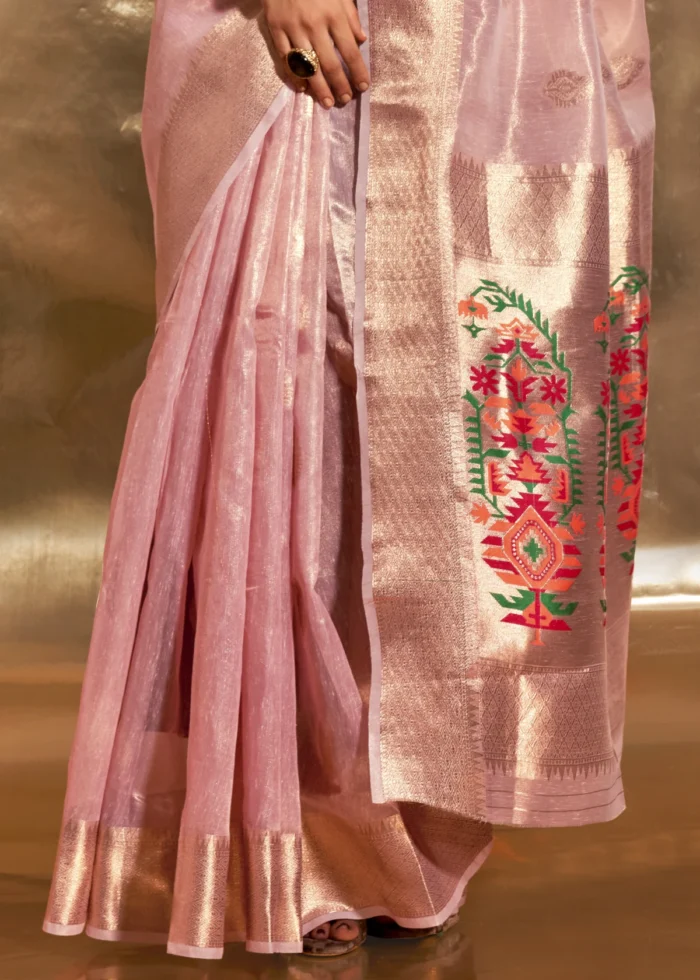 Pastel Pink Tissue Silk Saree