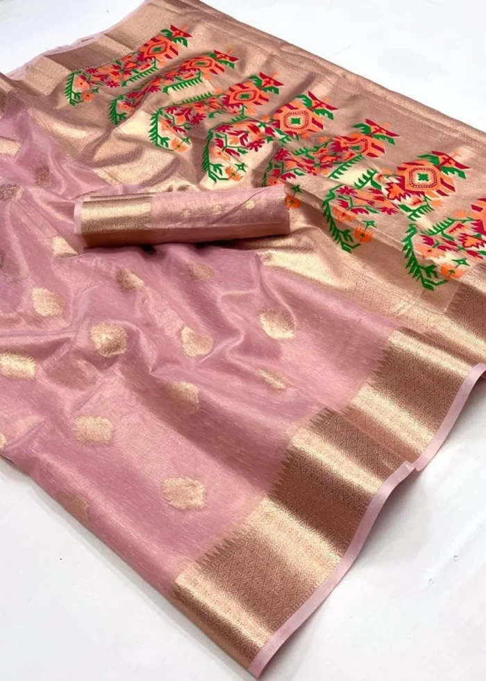 Pastel Pink Tissue Silk Saree