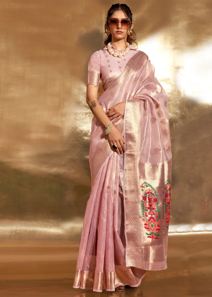 Pastel Pink Tissue Silk Saree