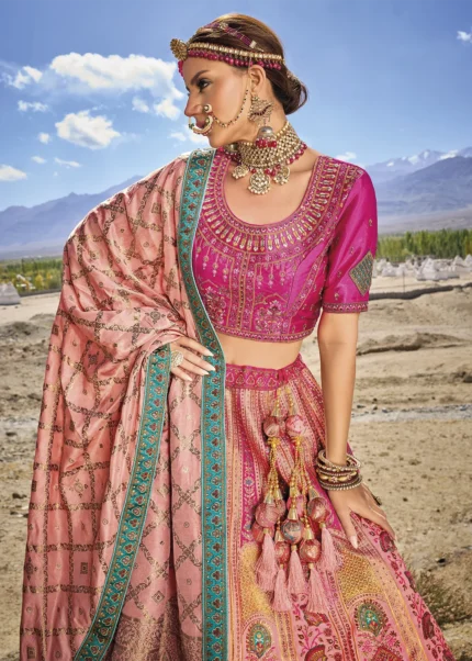 Peach Banarasi Lehenga with Heavy Work