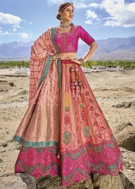 Peach Banarasi Lehenga with Heavy Work