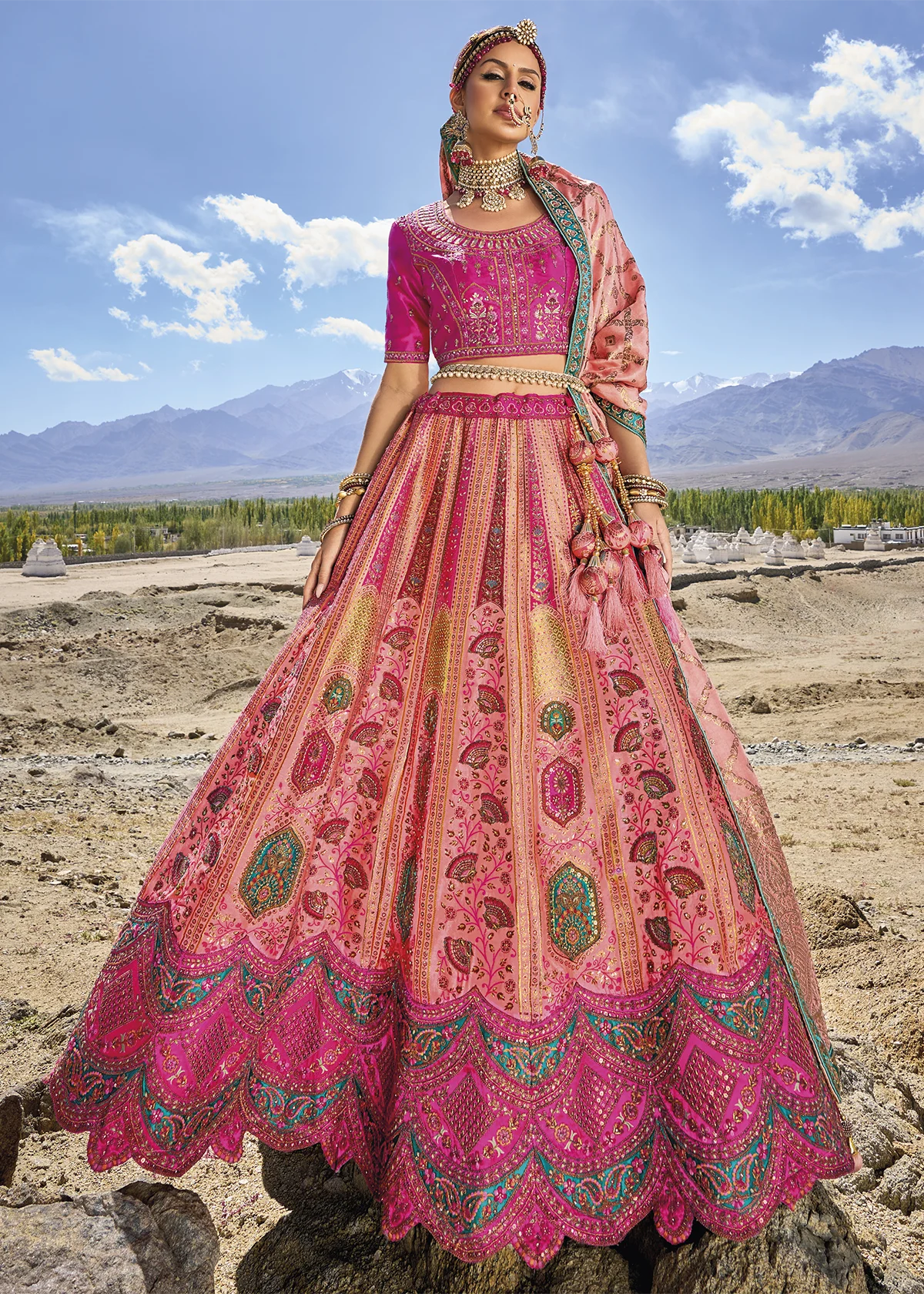 Peach Banarasi Lehenga with Heavy Work