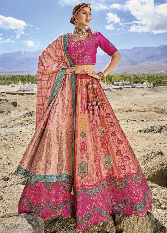 Peach Banarasi Lehenga with Heavy Work