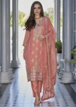 Peach Organza Suit with Embroidery Work