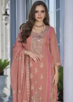 Peach Organza Suit with Embroidery Work