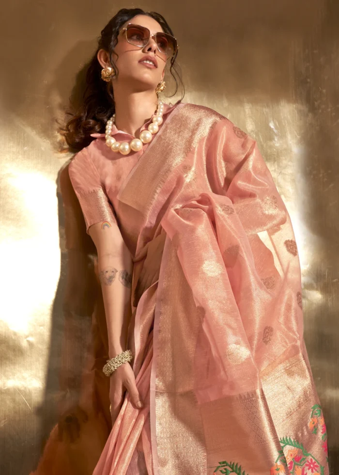 Peach Tissue Silk Saree