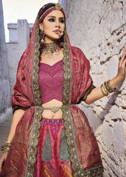 Pink Banarasi Lehenga with Heavy Work