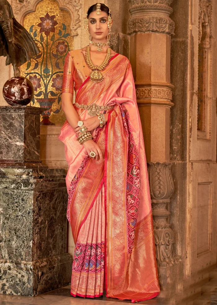 Pink Banarasi Silk Saree with Brocade Blouse