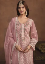 Pink Embroidered Suit in Organza