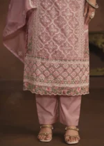 Pink Embroidered Suit in Organza