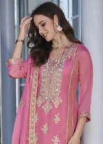 Pink Organza Suit with Embroidery Work