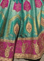 Pink and Turquoise Banarasi Lehenga with Heavy Work