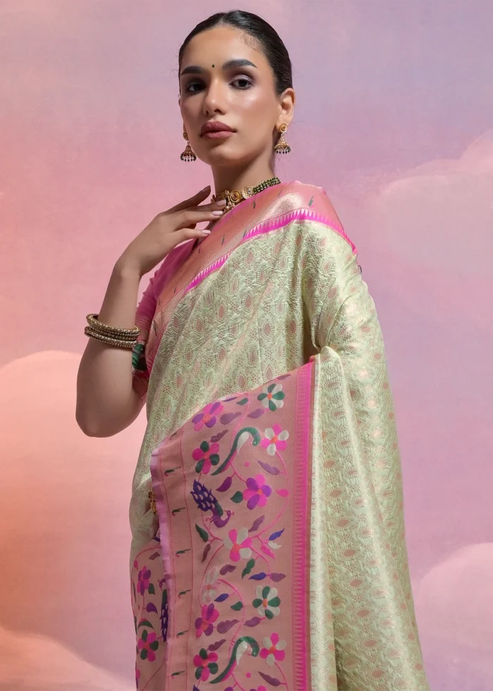 Pista Green Paithani Silk Saree