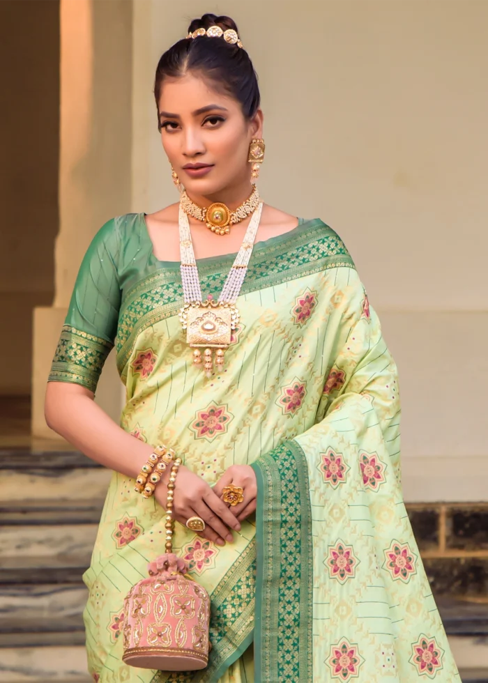 Pista Green Patola Silk Saree