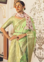 Pista Green Woven Linen Silk Saree