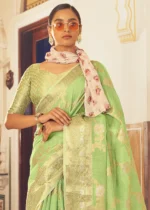 Pista Green Woven Linen Silk Saree